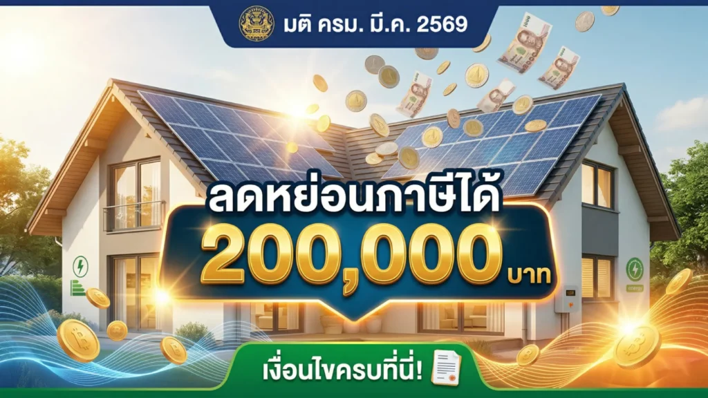 ติดโซลาร์เซลล์ลดหย่อนภาษีได้ 200,000 บาท มติครม. มี.ค. 2569 เงื่อนไขครบที่นี่